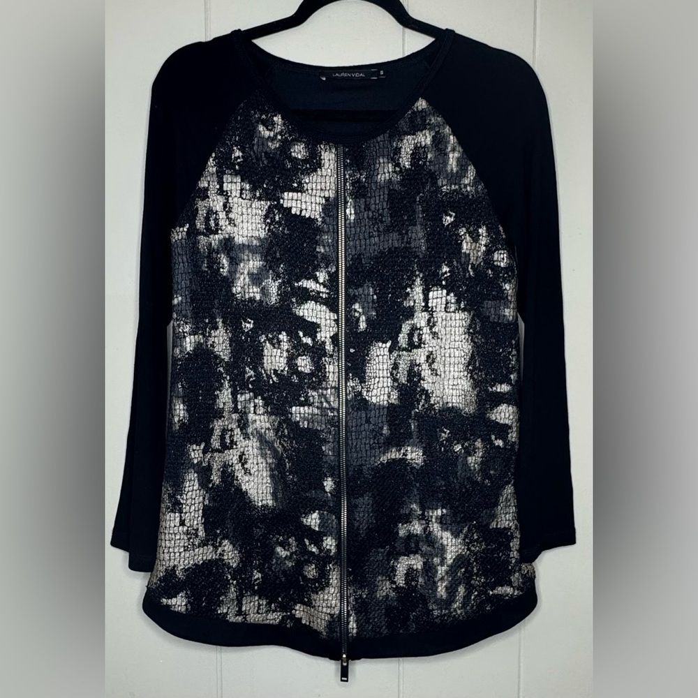 Lauren Vidal Snakeskin Zip Open Lined Jumper Sweatshirt Women’s Small